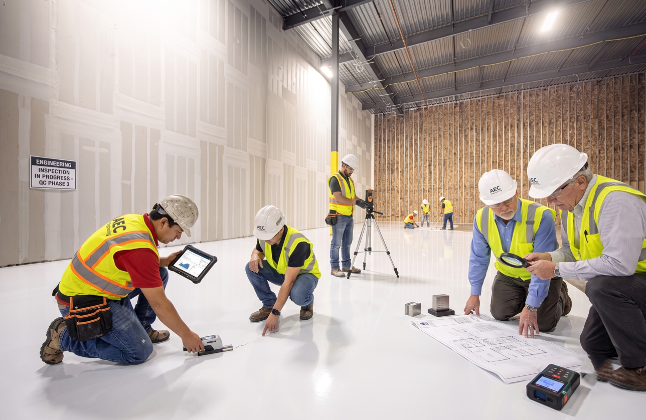 Engineers inspecting floor finish